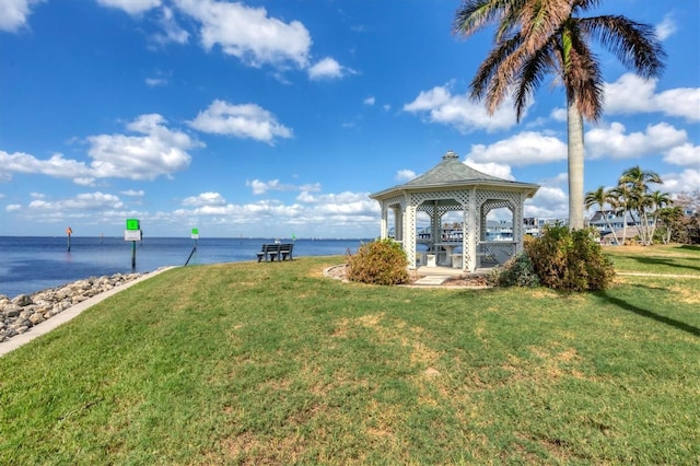 property view of water featuring a gazebo