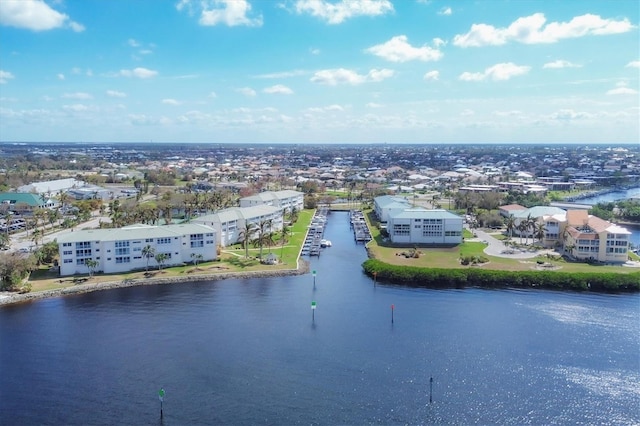 aerial view featuring a water view