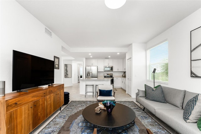 view of tiled living room