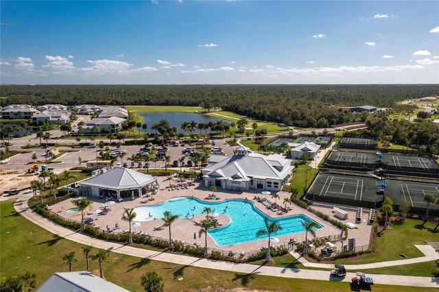 aerial view with a water view