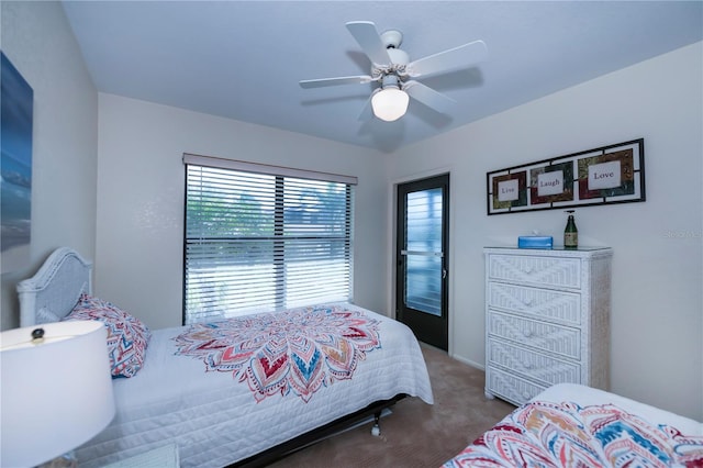 bedroom featuring carpet floors and ceiling fan