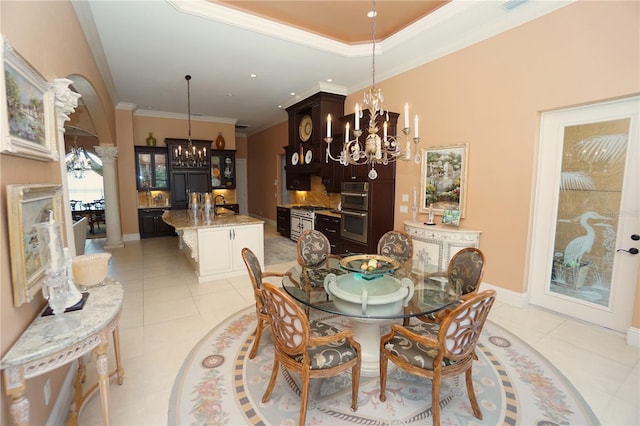 3507 Terin Ct, Punta Gorda, FL 33950 - dining area featuring a chandelier, ornamental molding, and light tile patterned floors