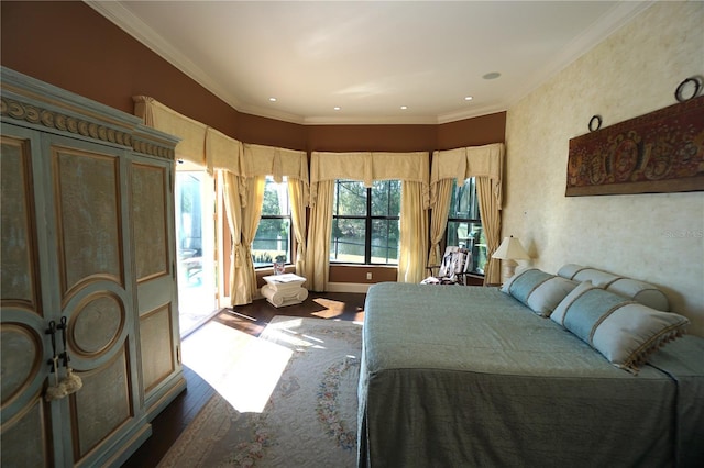 3507 Terin Ct, Punta Gorda, FL 33950 - bedroom featuring wood finished floors, ornamental molding, recessed lighting, and access to exterior