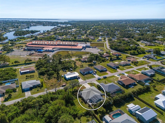 aerial view featuring a water view