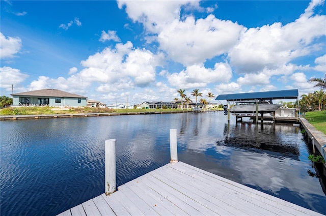 view of dock with a water view