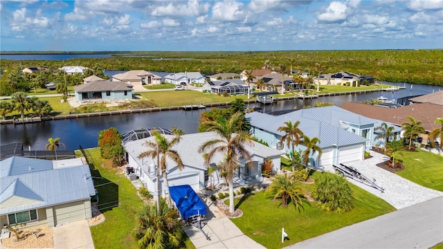 aerial view with a water view