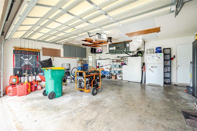 garage with white refrigerator