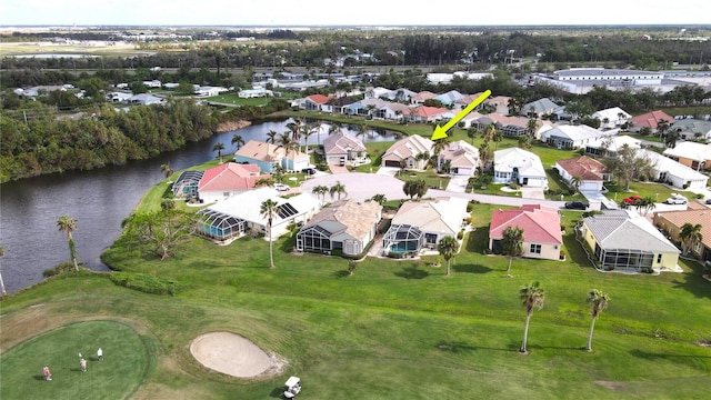 aerial view with a water view