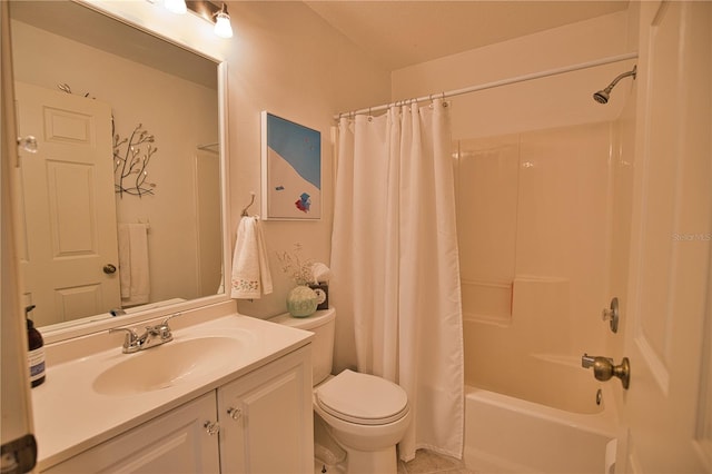 full bathroom with vanity, toilet, and shower / tub combo