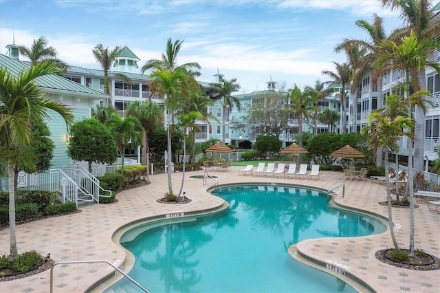 view of pool featuring a patio