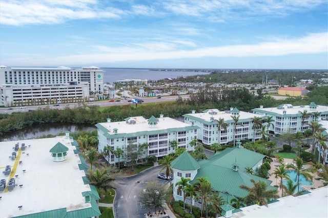 bird's eye view featuring a water view