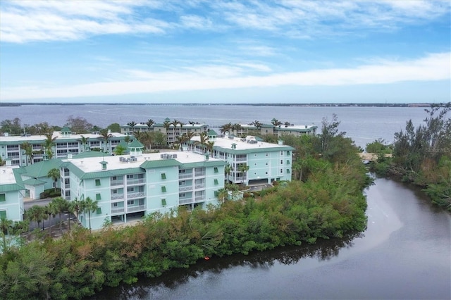 aerial view with a water view