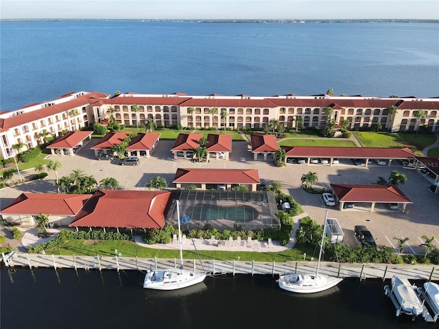 aerial view with a water view