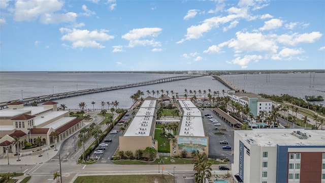 aerial view with a water view