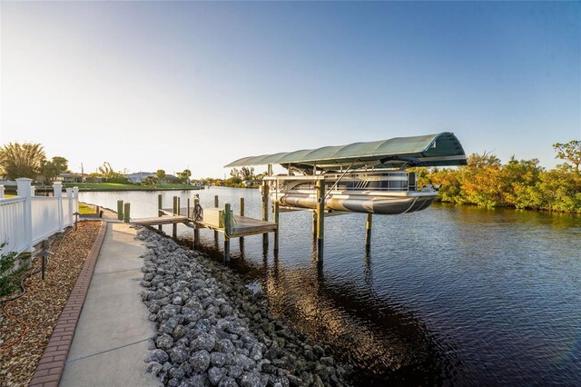 view of dock featuring a water view