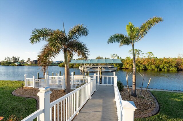 dock area featuring a water view