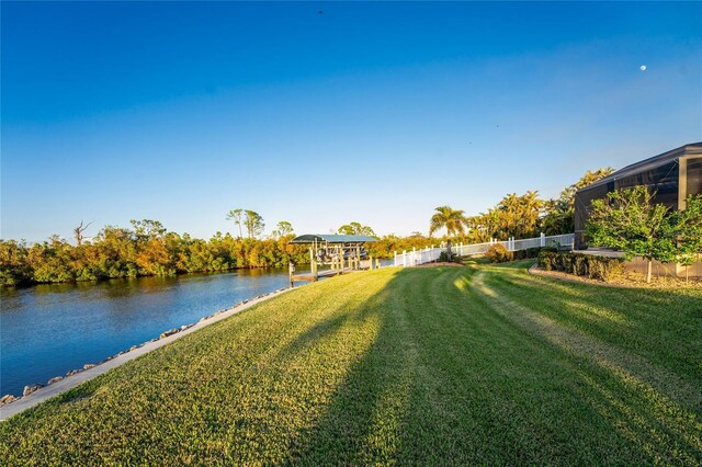 view of yard with a water view