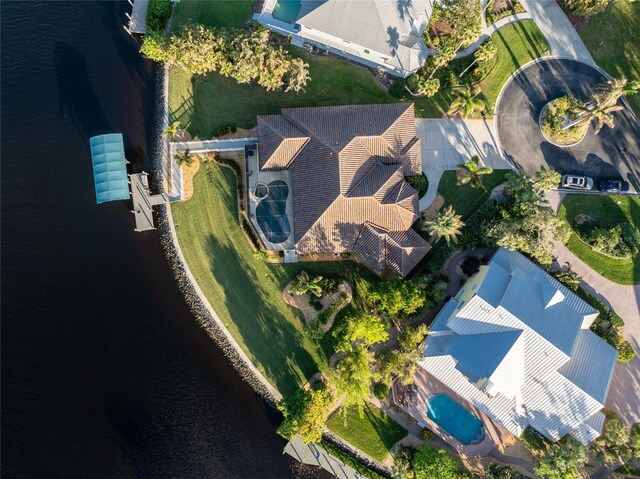 aerial view with a water view