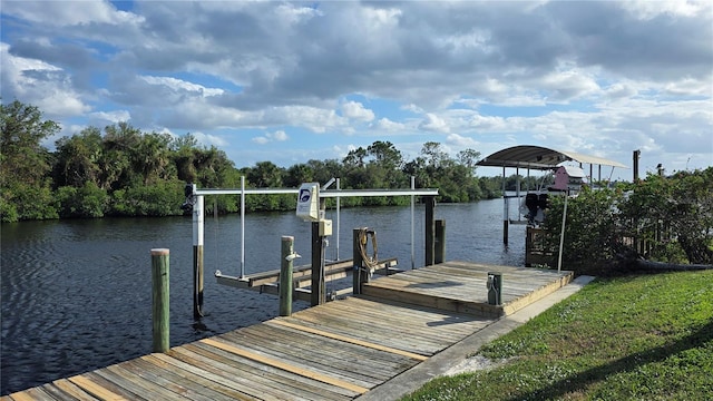 view of dock with a water view