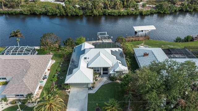 aerial view with a water view