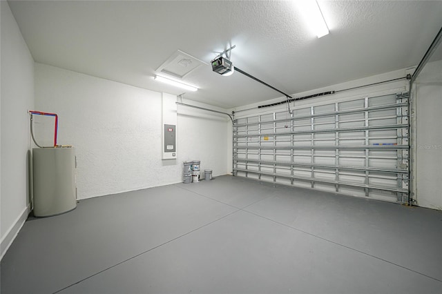 garage with water heater and a garage door opener