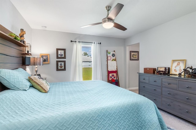 bedroom featuring access to exterior and ceiling fan