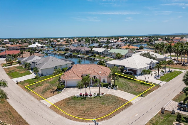 bird's eye view featuring a water view