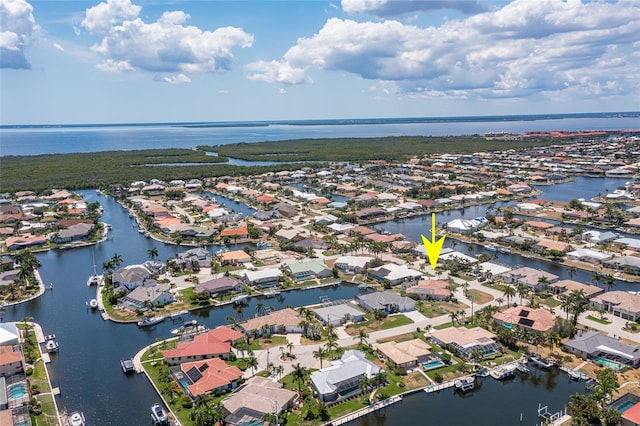 aerial view with a water view