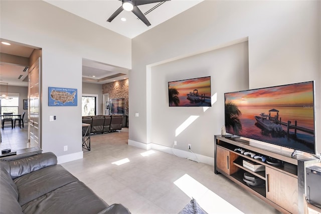 living room with ceiling fan