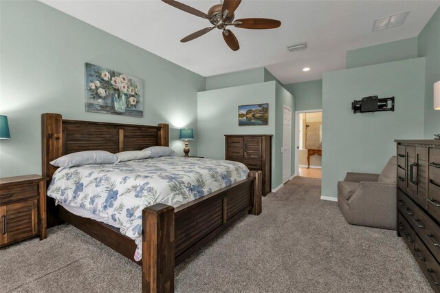 2388 Silver Palm Rd, North Port, FL 34288 - bedroom with light carpet, ceiling fan, and recessed lighting