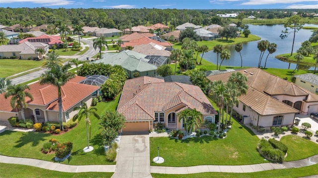 aerial view with a water view