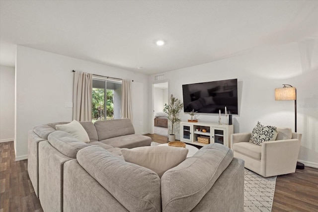 living room with hardwood / wood-style flooring