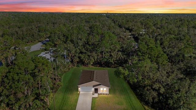 view of aerial view at dusk