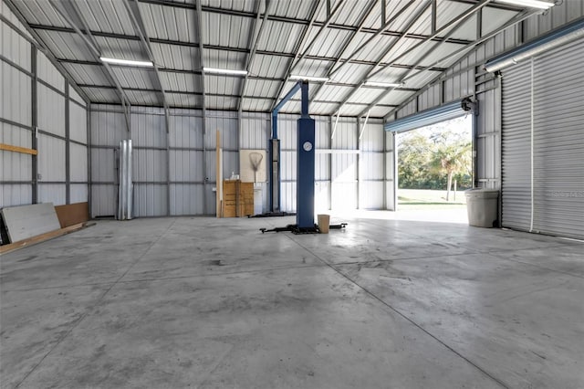 garage with metal wall