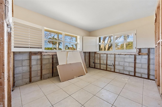 spare room with a wealth of natural light and light tile patterned flooring