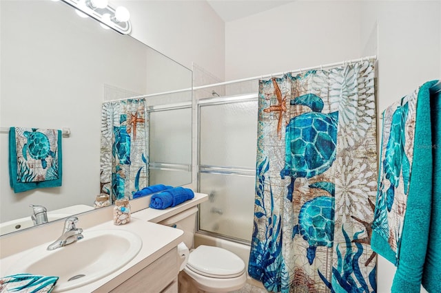 full bathroom with vanity, toilet, and tiled shower / bath combo