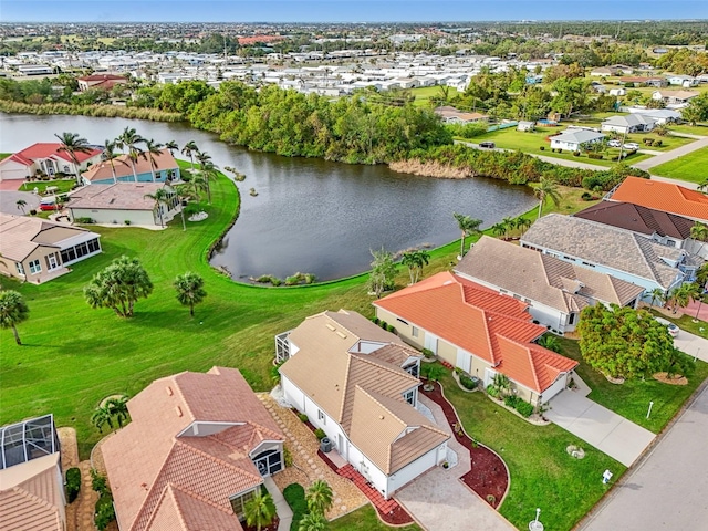 aerial view with a water view