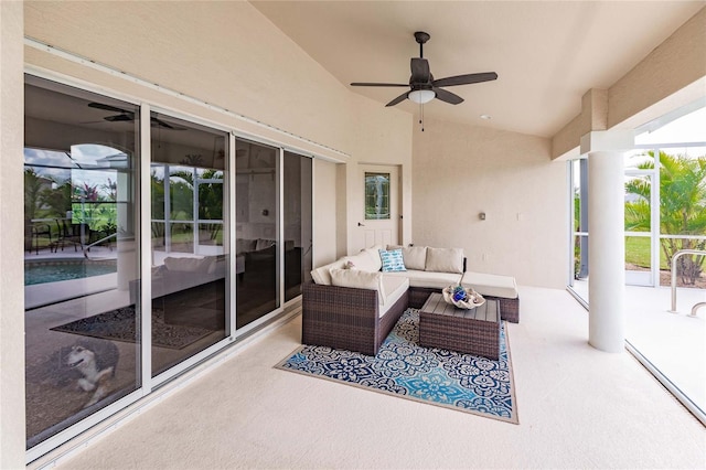 view of patio / terrace featuring an outdoor living space and ceiling fan