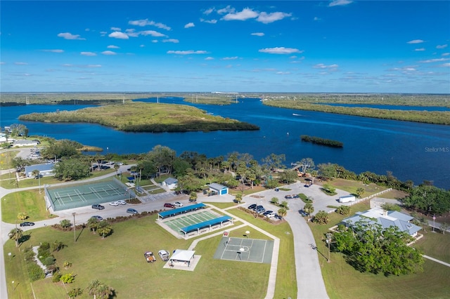 aerial view with a water view