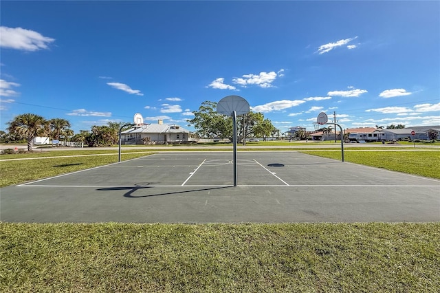 view of sport court with a yard