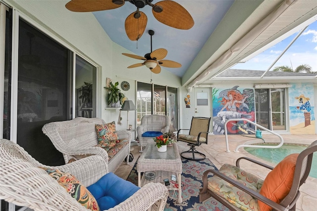 sunroom / solarium with lofted ceiling