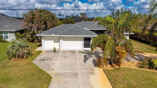 view of front facade with a front lawn and a garage