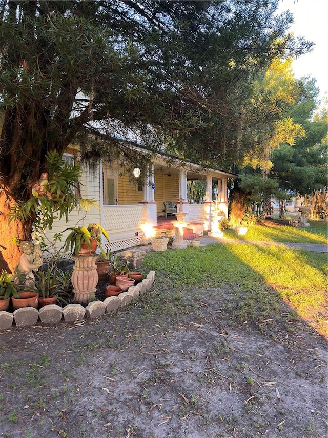 view of front of home with a fire pit