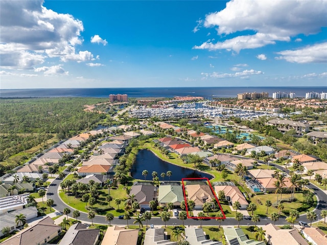 aerial view with a water view