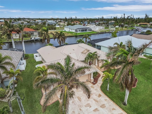 aerial view with a water view