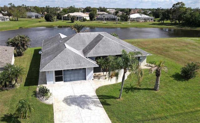 aerial view with a water view