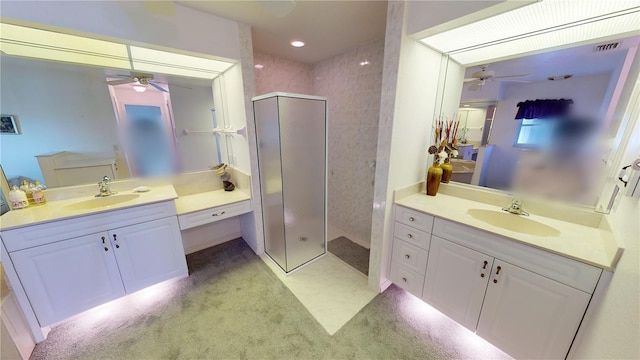 bathroom featuring vanity and walk in shower