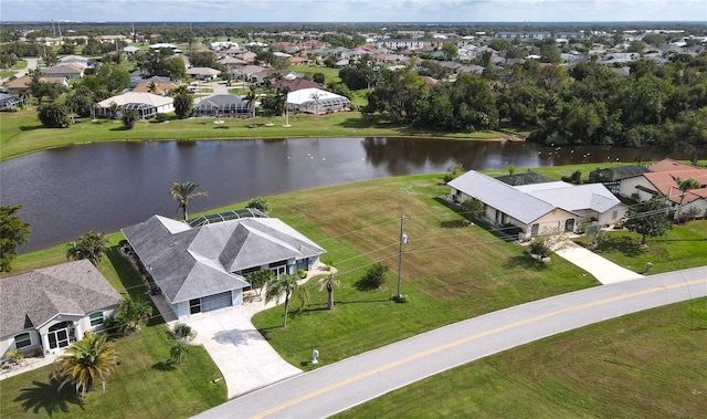 aerial view with a water view