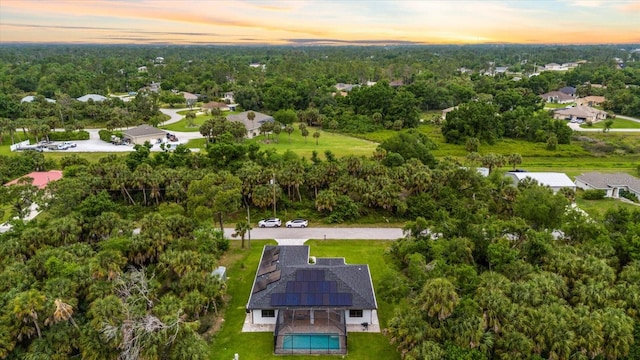 view of aerial view at dusk