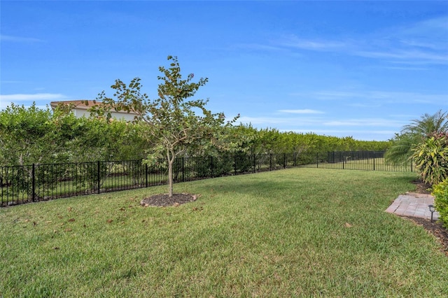 view of yard with a fenced backyard